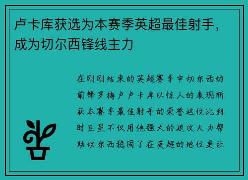 卢卡库获选为本赛季英超最佳射手，成为切尔西锋线主力
